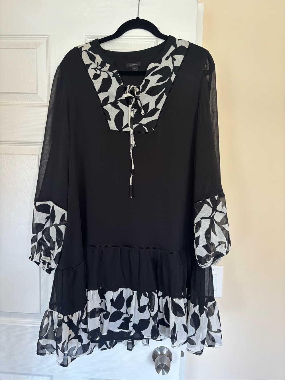 Halogen Black Tunic with Cream Floral Trim
